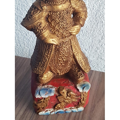 158 - Antique Regional Art Asian Chinese Sculpture of Oriental Warrior (H:35.5cm)