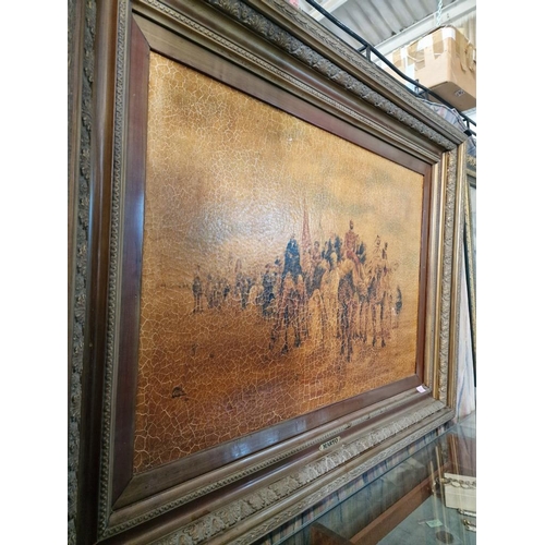 156 - Large Picture on Canvas, Soliders on Camels in Desert, in Substantial Decorative Frame, Signed 'Mary... 