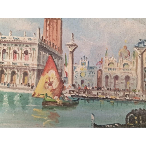 160 - Framed Painting on Board of Canal City, Signed by Unknown Artist, (Approx. 55 x 45cm)