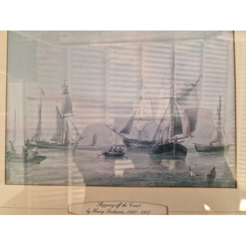 161 - Set of 4 x Framed Prints of Boats by 'Henry Redmore' (1820 - 1887); Sunset of the Coast, Shipping of... 