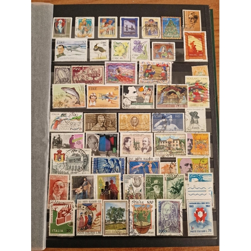 3 - Stamp Album (Green Colour, A4 Size) Approx. 48 Sides, FULL with Assorted World Stamps, Including Cou... 