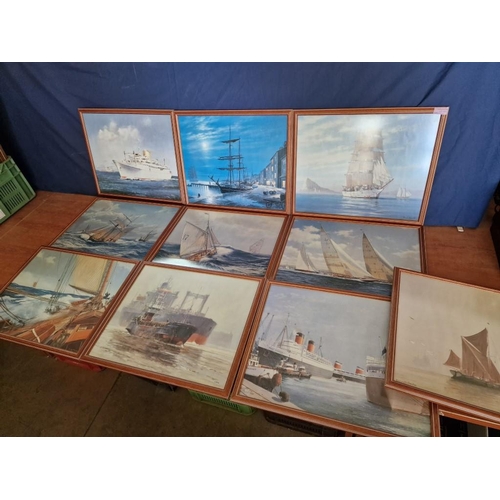 320 - Collection of 10 x Framed Boat &/or Ship Signed Prints, (Approx. 49 x 40cm), (10)