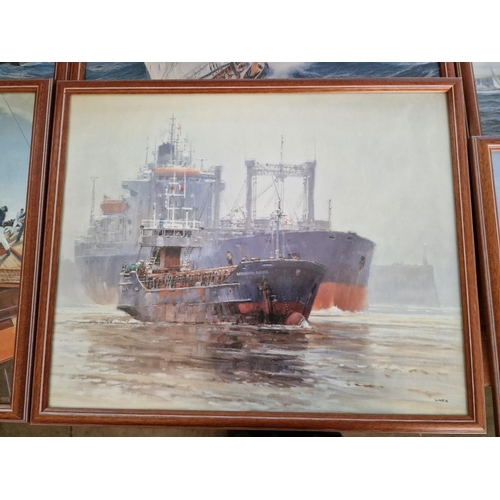 320 - Collection of 10 x Framed Boat &/or Ship Signed Prints, (Approx. 49 x 40cm), (10)