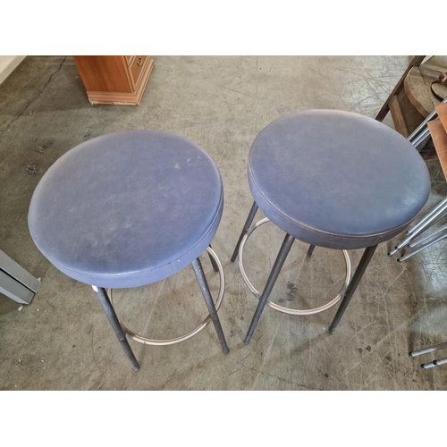 70 - Pair of Metal Bar Stools with Grey Colour Padded Vinyl Seats (2)