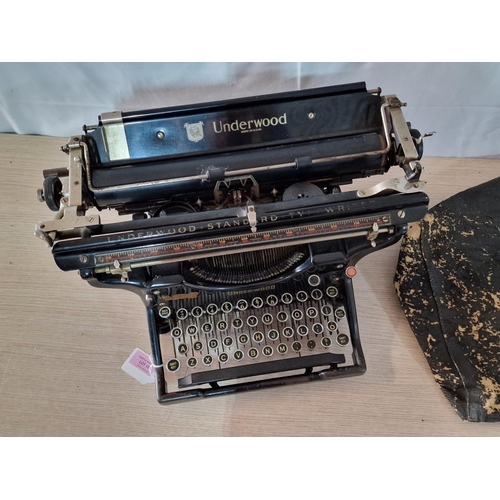 129 - Antique 'Underwood' Cast Iron Type Writer with Cover, Made in USA