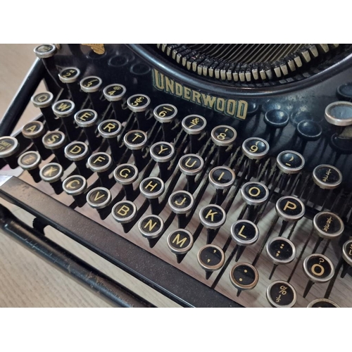 129 - Antique 'Underwood' Cast Iron Type Writer with Cover, Made in USA