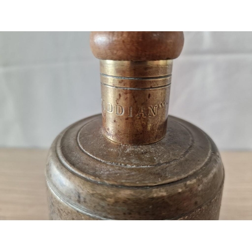 21 - Large Antique Brass School Bell with Wooden Handle and Collar Marked 'Fiddian', (Approx. H: 27cm, 1.... 