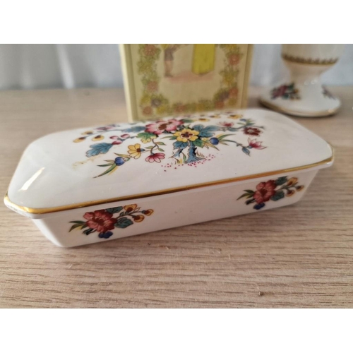 37 - Coalport 'Ming Rose' Fine Porcelain Vase, Twin Handle Dish and Lidded Rectangular Dish with Original... 