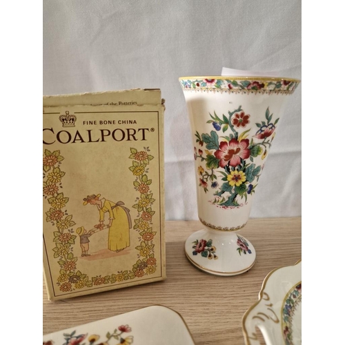 37 - Coalport 'Ming Rose' Fine Porcelain Vase, Twin Handle Dish and Lidded Rectangular Dish with Original... 