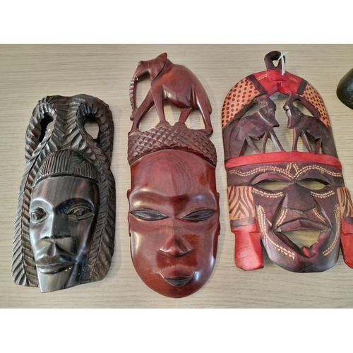 49 - Collection of 5 x African Carved Wood Ornaments & Wall Masks, (5)