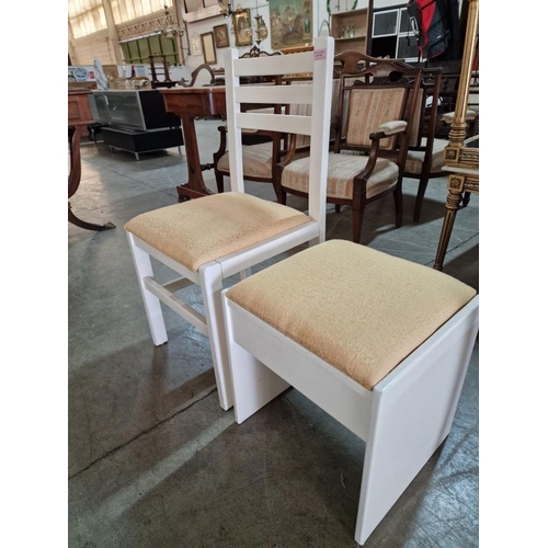 526 - White Colour Chair with Fabric Padded Seat, Together with Matching Dressing Table Stool, (2)