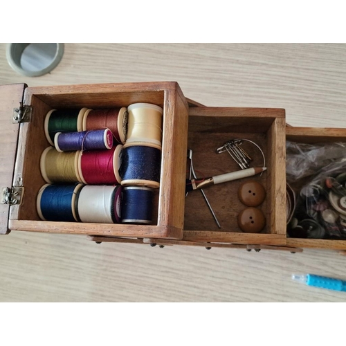 6 - Vintage Wooden Small Cantilever Sewing Box with Related Contents, (Approx. 28 x 14 x 22cm)