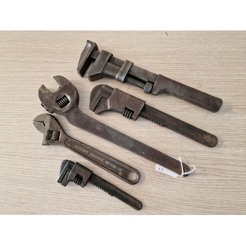 62 - Collection of Vintage Wrenches; 1 x American 32cm, 2 x UK 36 & 18cm, 1 x German 25cm and 1 x Other