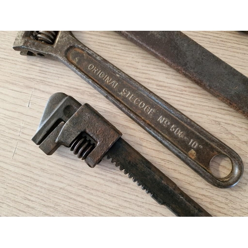 62 - Collection of Vintage Wrenches; 1 x American 32cm, 2 x UK 36 & 18cm, 1 x German 25cm and 1 x Other