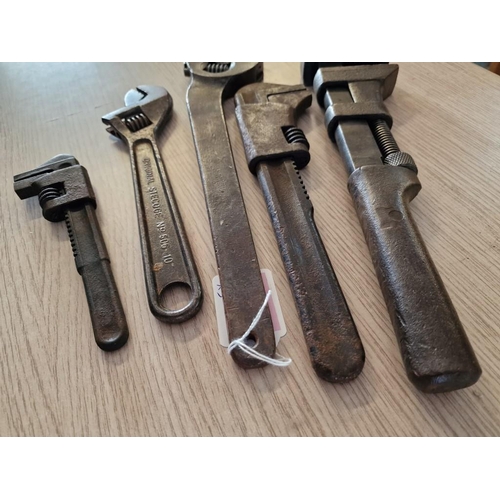 62 - Collection of Vintage Wrenches; 1 x American 32cm, 2 x UK 36 & 18cm, 1 x German 25cm and 1 x Other