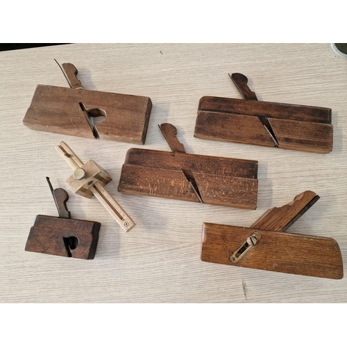 63 - Collection of 5 x Vintage Woodworking / Carpenters Planes & Scribe, (5)