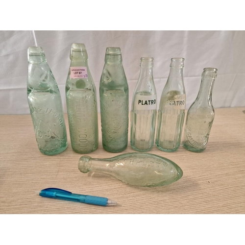 67 - Collection of Antique and Vintage Glass Bottles, Incl. 3 Marble Bottles, (7)