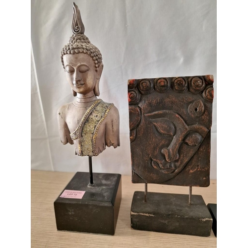 72 - Collection of 4 x Buddha Ornaments on Stands, (Approx. H's: 36cm, 25cm and 21cm)