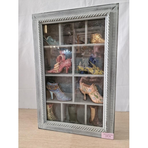 73 - Wall Hanging Display Cabinet with Collection of Miniature Shoes & Boots, (10 Pcs), (Approx. 42 x 28 ... 