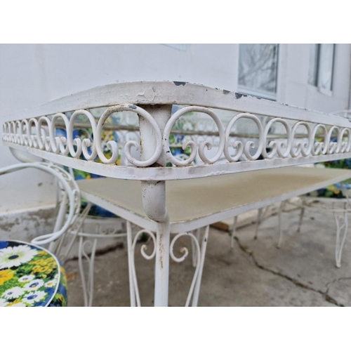 98 - Decorative White Finish Metal Garden / Patio Table with Glass Top (Approx. 160 x 80cm) and Set of 6 ... 