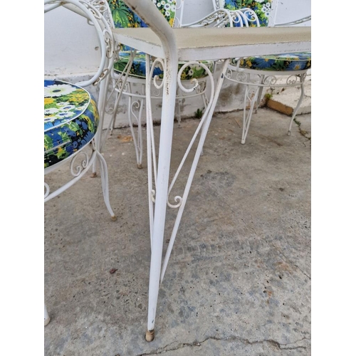 98 - Decorative White Finish Metal Garden / Patio Table with Glass Top (Approx. 160 x 80cm) and Set of 6 ... 