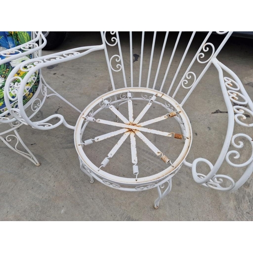 98 - Decorative White Finish Metal Garden / Patio Table with Glass Top (Approx. 160 x 80cm) and Set of 6 ... 