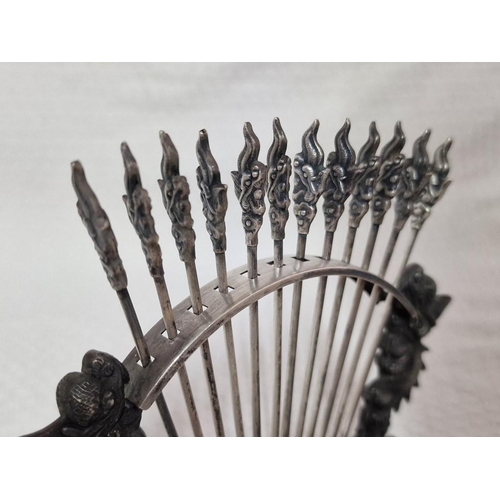 140 - Set of 12 x Cocktail / Olive Forks with Arched Stand and Dragon Supports, Vietnamese Silver (.900), ... 