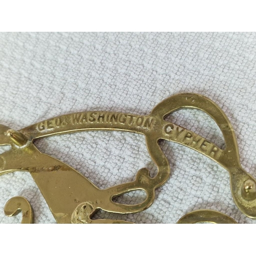 147 - Vintage Brass George Washington Cypher Trivet / Pot Stand, '10-13'.