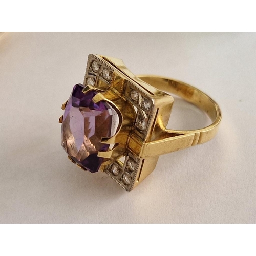 184 - Designer Jewellery Set; Ring and Matching Earrings in 18ct Gold with Large Oval Amethysts(?) and Sur... 