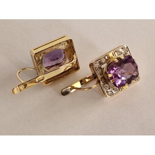 184 - Designer Jewellery Set; Ring and Matching Earrings in 18ct Gold with Large Oval Amethysts(?) and Sur... 