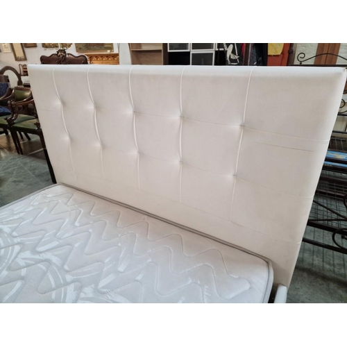 352 - Double Bed with White Leather Padded Surround and Button Back Headboard, with Mattress (Approx. 150 ... 