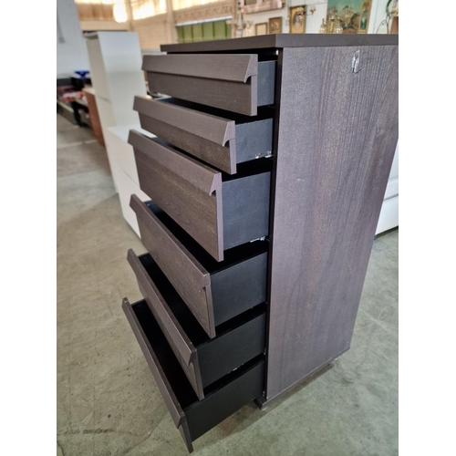 354 - Dark Wood Colour 6-Drawer Tallboy / Chest of Drawers, (Approx. 60 x 49 x 125cm)