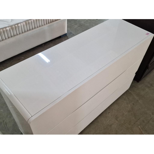 355 - Modern White Lacquered 3-Drawer Chest of Drawers, (Approx. 120 x 40 x 75), (Nb. A/F: chip to corner ... 