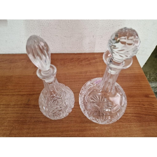 90 - 2 x Crystal Decanters with Stoppers, (Approx. H: 27cm), (2)