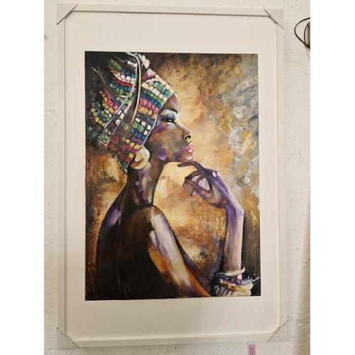 122 - Acrylic Painting on Canvas of Ethiopian Woman, Titled 'Ritratto Di Donna Etiope' by Italian Artist E... 