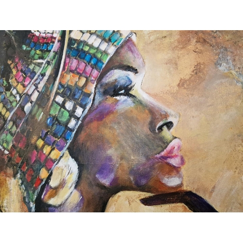 122 - Acrylic Painting on Canvas of Ethiopian Woman, Titled 'Ritratto Di Donna Etiope' by Italian Artist E... 