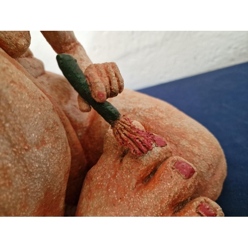 125 - Hand Made Clay Sculpture of Abstract Female Painting Her Nails, Titled 'Manicure', by Italian Artist... 