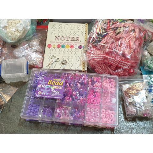 214 - Large Collection of Craft Supplies (Beads, Flower Bows, Ribbons etc)