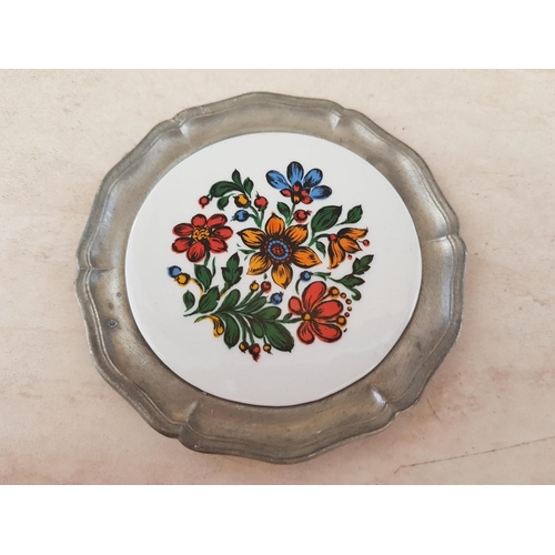 106 - Mini Wall Decor; Set of 3 x Vintage Mini Wall Plates in Floral Shape (Silver Tone Rims) and Hand Pai... 