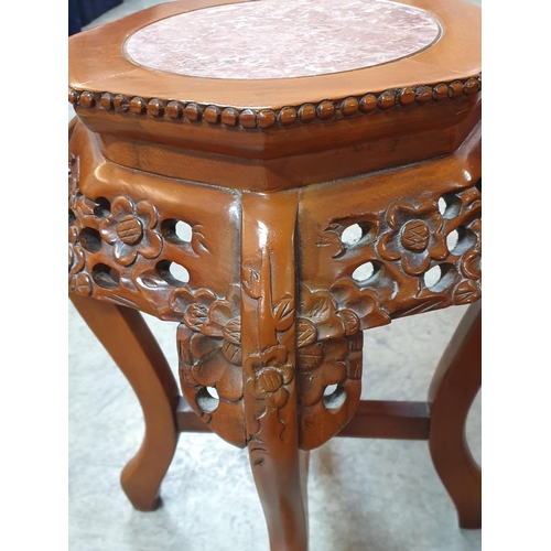 230 - Pair of Chinese Carved Marble Top Pedestal Stand (H:50cm x Ø30cm each)