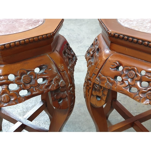 230 - Pair of Chinese Carved Marble Top Pedestal Stand (H:50cm x Ø30cm each)