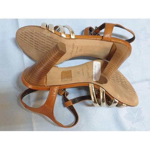 247 - Janet and Janet, Vero Cuoio Leather Camel / Gold High - Heeled Sandals, Size 37