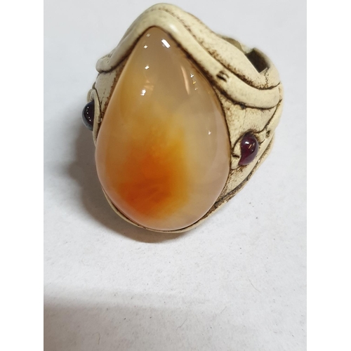 340 - Amber Tone Bracelet and Natural Stone Ring (Size U)