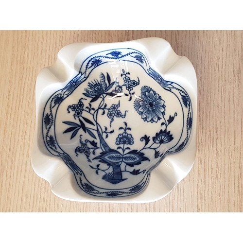 349 - Blue and White Vintage Czechoslovakian (Zwiebelmuster) Porcelain Ashtray (12.5 x 12.5 x 6cm) and Tri... 