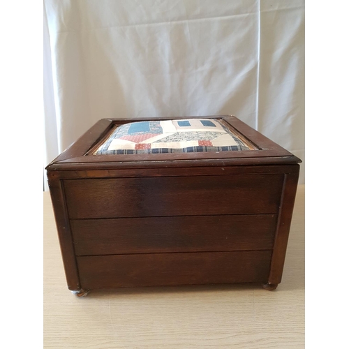 358 - Hand Craft Vintage Square Wooden Sewing Box with Patchwork Top (A/F), (36 x 36 x 24cm)