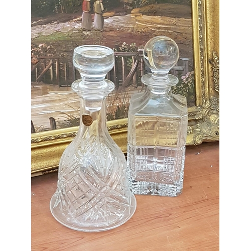 428 - 2 x Crystal Vintage Style Decanter with Stoppers with Whiskey / Brandy and Wine