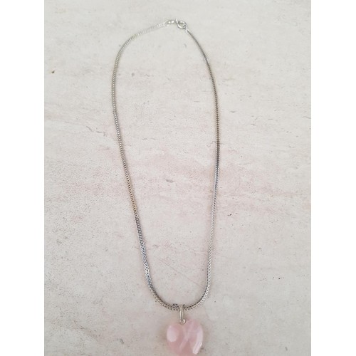 239 - 2 x Silver .925 Snake Chains with Pendants; 1 x  Heart Shape Pink Stone Pendant (L:36cm) and Solid C... 