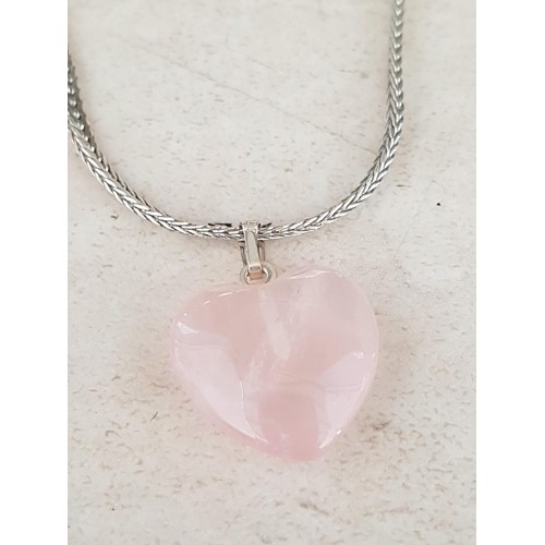 239 - 2 x Silver .925 Snake Chains with Pendants; 1 x  Heart Shape Pink Stone Pendant (L:36cm) and Solid C... 