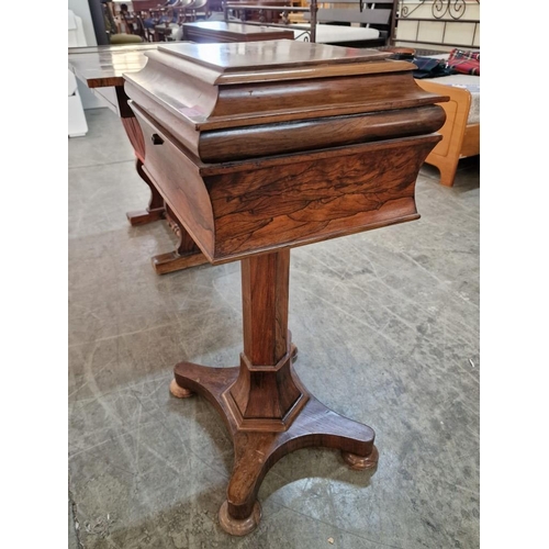 235 - Antique Rosewood Teapoy, with Sarcophagus Shaped Top and Hinged Lid with fitted Interior of 4 x Lidd... 