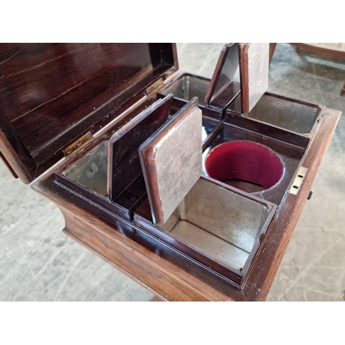 235 - Antique Rosewood Teapoy, with Sarcophagus Shaped Top and Hinged Lid with fitted Interior of 4 x Lidd... 